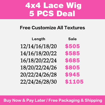 VIYA 5 PCS 4x4 Transparent Lace Closure All Pre Styled Natural Black Wig Wholesale Package Deal