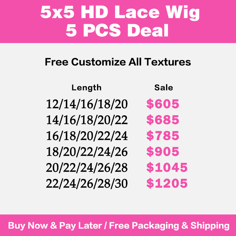 VIYA 5 PCS 5x5 HD Lace Closure All Pre Styled Natural Black Wig Wholesale Package Deal