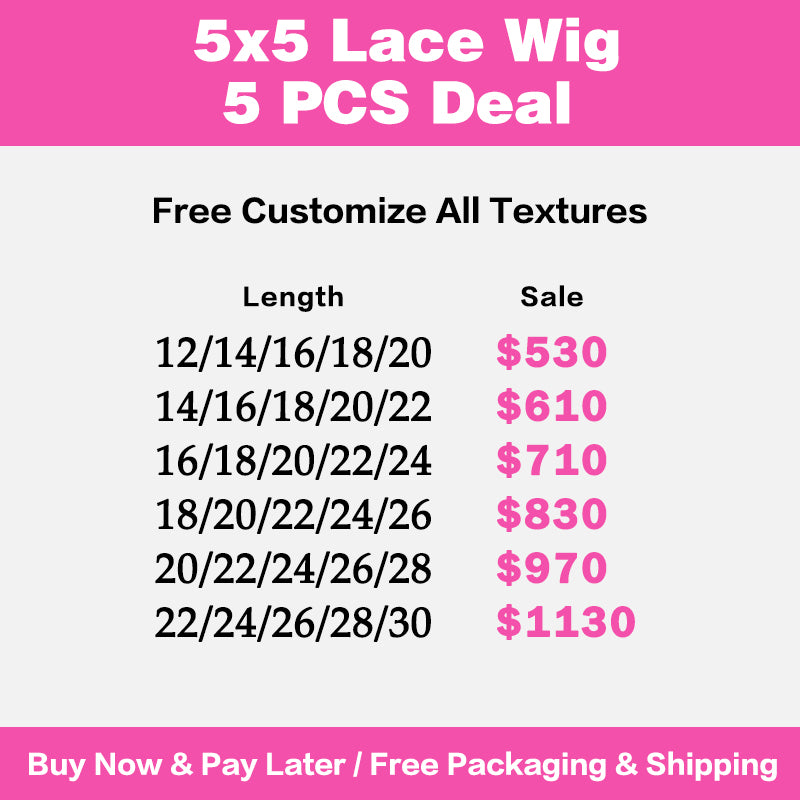 VIYA 5 PCS 5x5 Transparent Lace Closure All Pre Styled Natural Black Wig Wholesale Package Deal