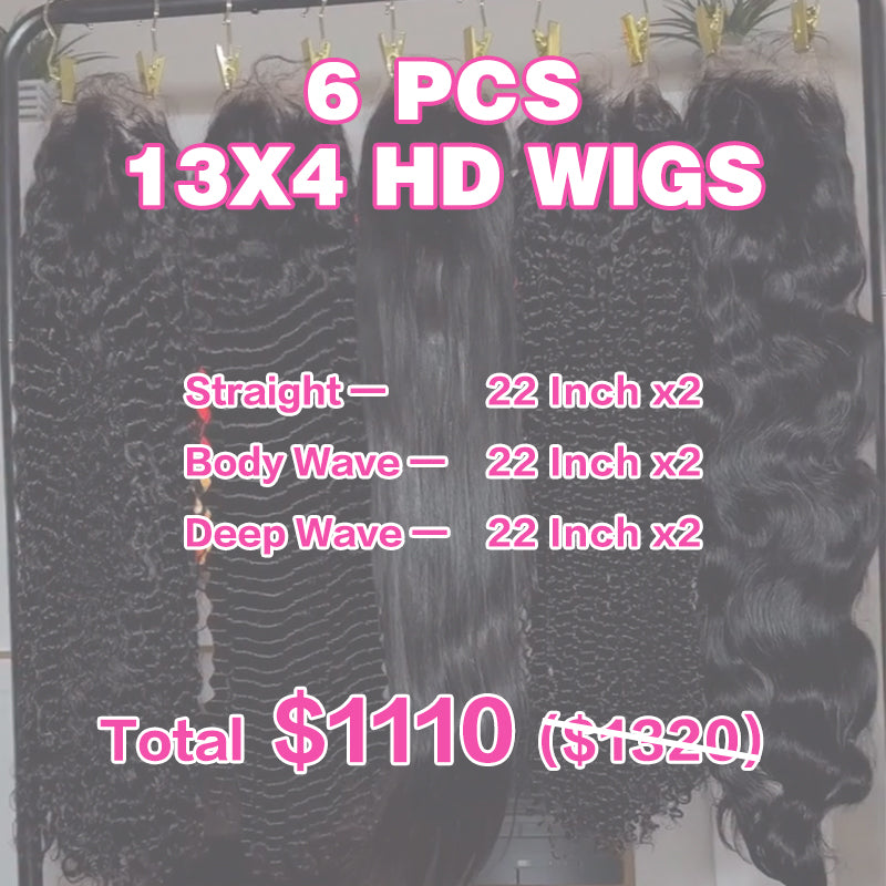 VIYA 6 PCS 13x4 HD Lace Frontal All Pre Styled Natural Black Wig Wholesale Package Deal
