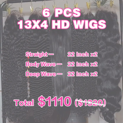 VIYA 6 PCS 13x4 HD Lace Frontal All Pre Styled Natural Black Wig Wholesale Package Deal
