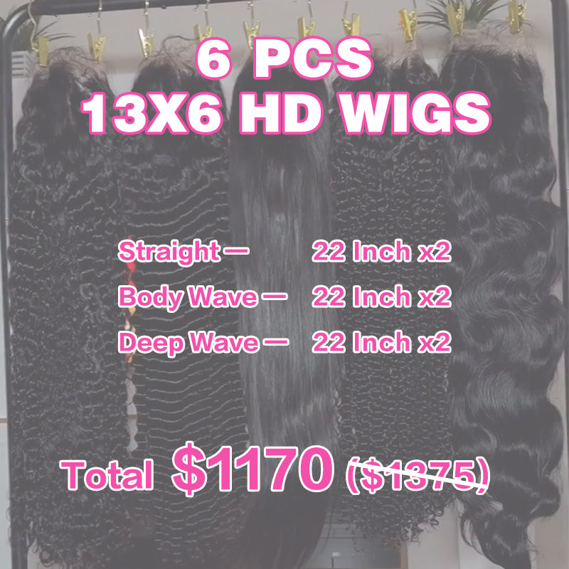 VIYA 6 PCS 13x6 HD Lace Frontal All Pre Styled Natural Black Wig Wholesale Package Deal