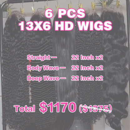 VIYA 6 PCS 13x6 HD Lace Frontal All Pre Styled Natural Black Wig Wholesale Package Deal