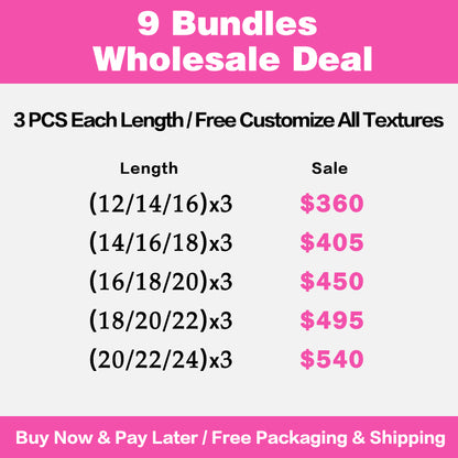 VIYA 9 PCS Bundles 12-24 Inch Natural Black All Textures Human Virgin Hair Wholesale Package Deal