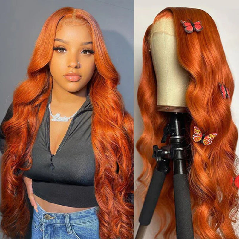 VIYA Ginger Orange Color Body Wave 13x4 HD Lace Front Human Hair Wig