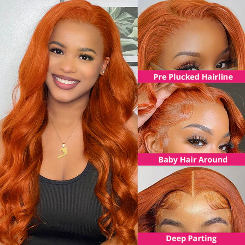 VIYA Ginger Orange Color Body Wave 13x4 HD Lace Front Human Hair Wig