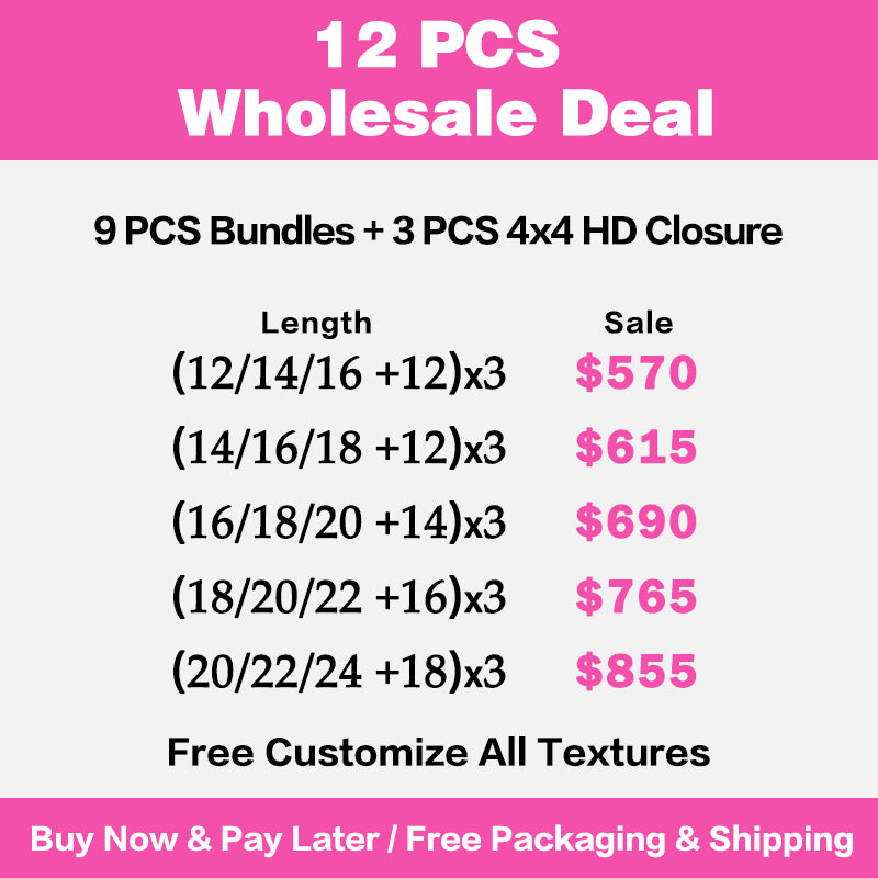 VIYA 9 PCS 12-24 Inch Bundles With 3 PCS 4x4 HD Lace Closure Wholesale Package Deal