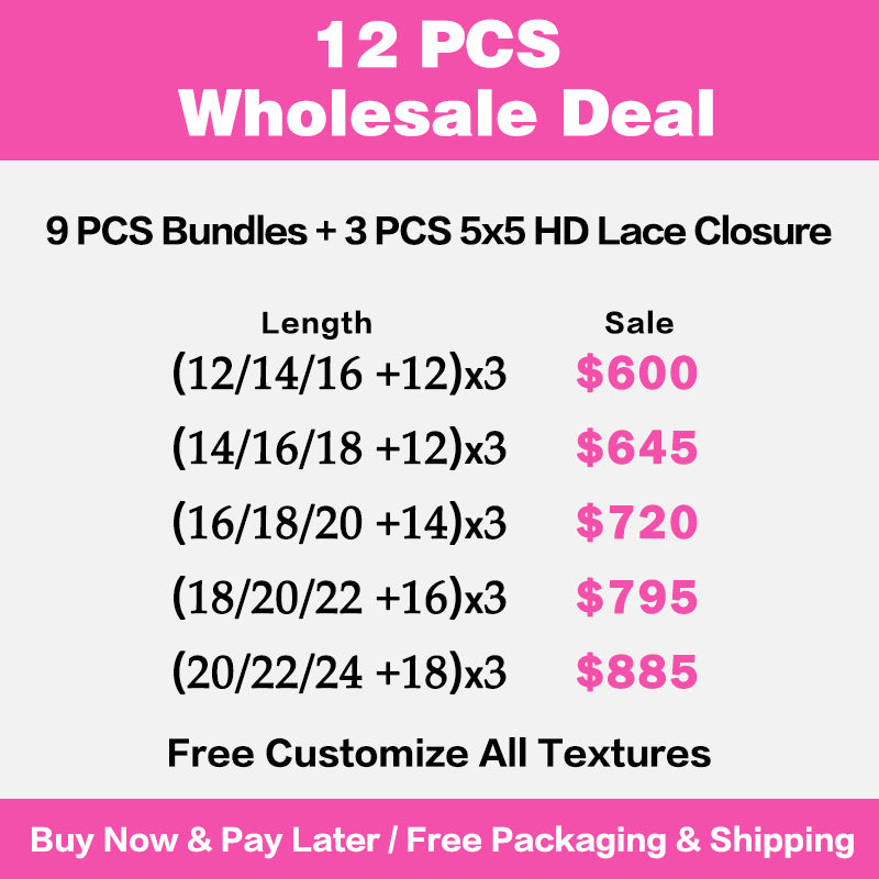 VIYA 9 PCS 12-24 Inch Bundles With 3 PCS 5x5 HD Lace Closure Wholesale Package Deal