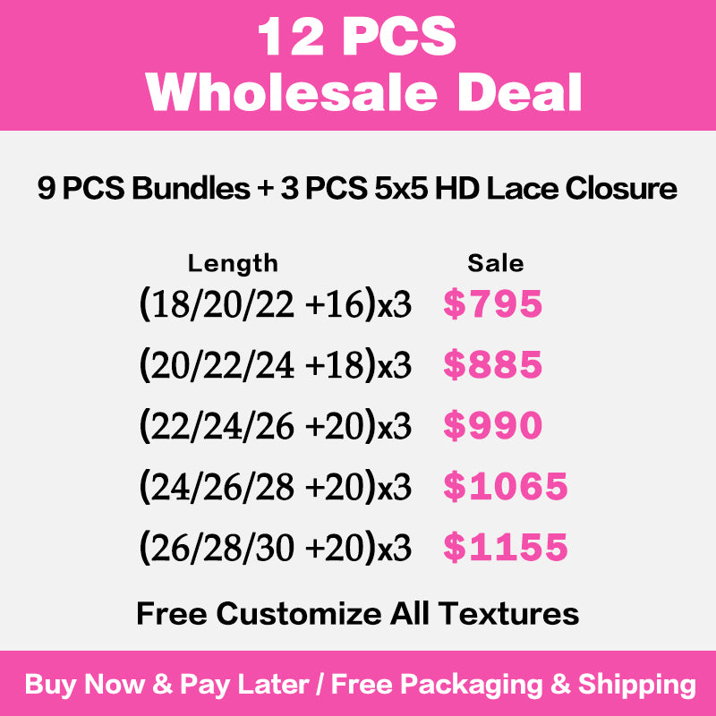 VIYA HAIR 9 PCS 18-30 Inch Bundles With 3 PCS 5x5 HD Lace Closure Wholesale Package Deal