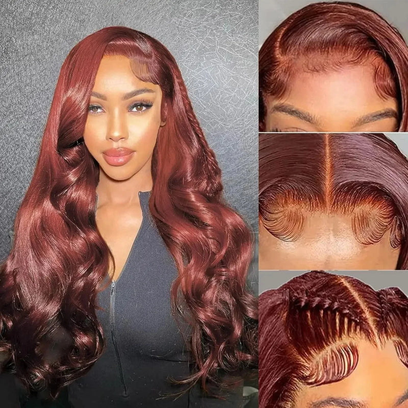 VIYA Auburn Red Color Full Size™ Glueless 13x6 HD Lace Loose Body Wave Pre Bleached Knots Wig