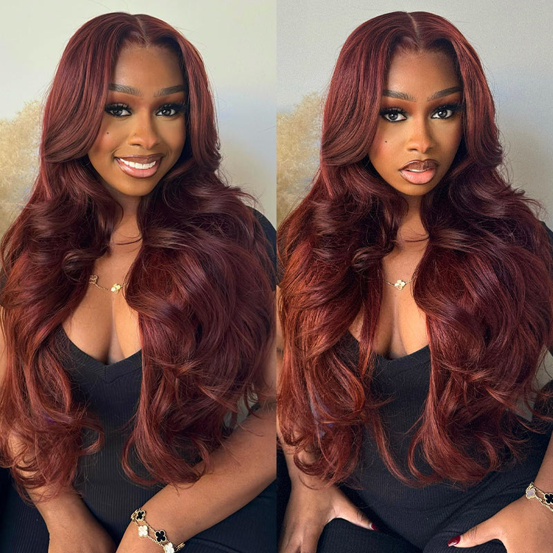 VIYA Auburn Red Color Full Size™ Glueless 13x6 HD Lace Loose Body Wave Pre Bleached Knots Wig