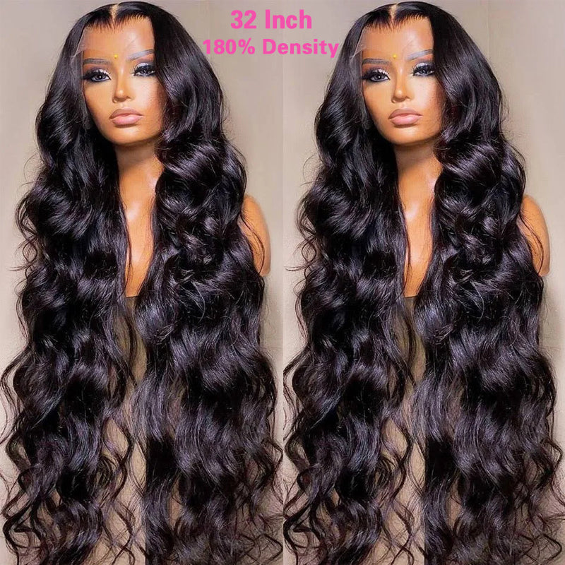 VIYA 32-40 Inch 13x6 HD Full Lace Frontal Pre Bleached Knots Natural Black Human Hair Wig