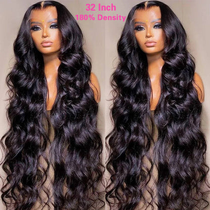 VIYA 32-40 Inch 13x6 HD Full Lace Frontal Pre Bleached Knots Natural Black Human Hair Wig