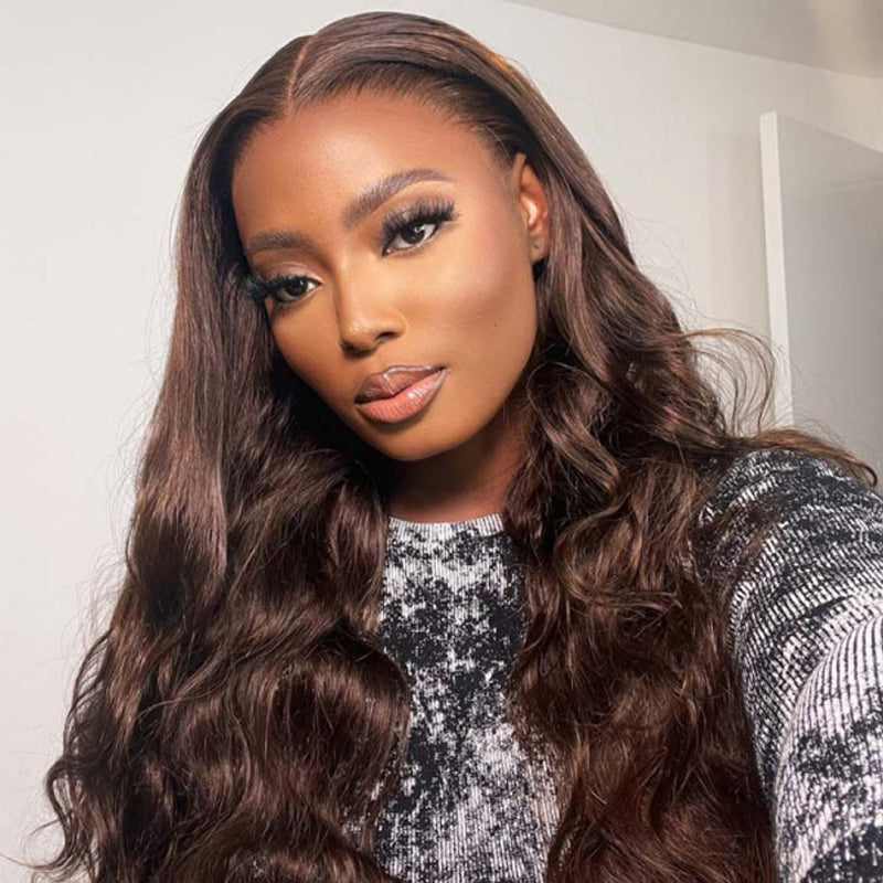 VIYA Full Size™ Glueless 13x6 HD Lace Pre Bleached Knots Loose Body Wave Dark Chocolate Brown Wig
