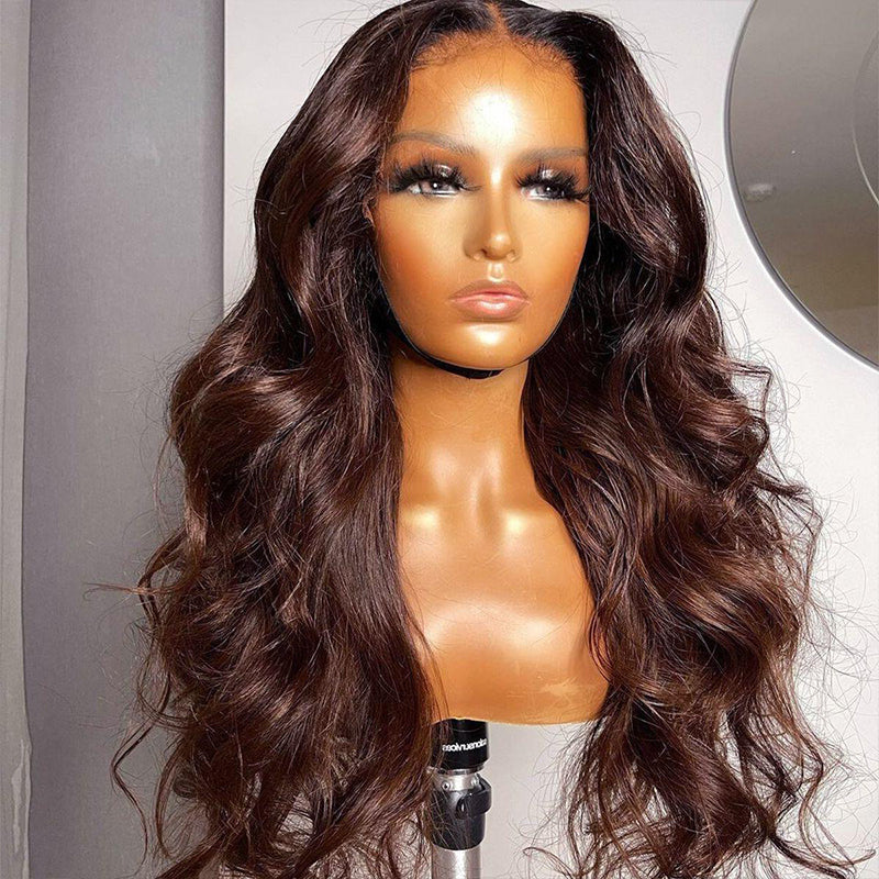 VIYA Full Size™ 13x6 HD Lace Frontal Pre Bleached Knots Loose Body Wave &amp; Straight Dark Chocolate Brown Wig