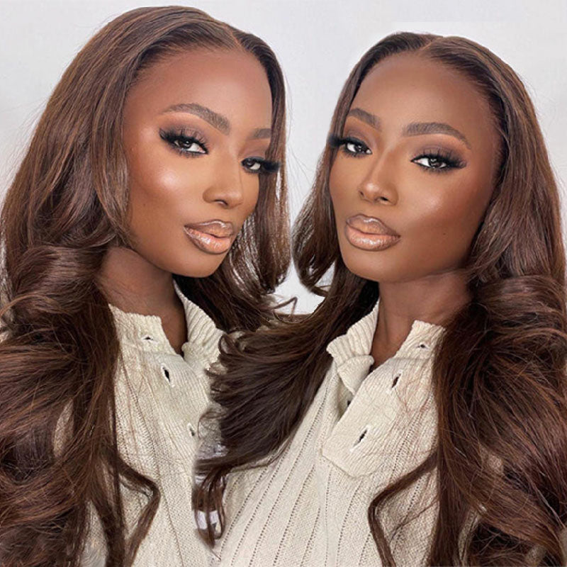 VIYA Full Size™ 13x6 HD Lace Frontal Pre Bleached Knots Loose Body Wave &amp; Straight Dark Chocolate Brown Wig