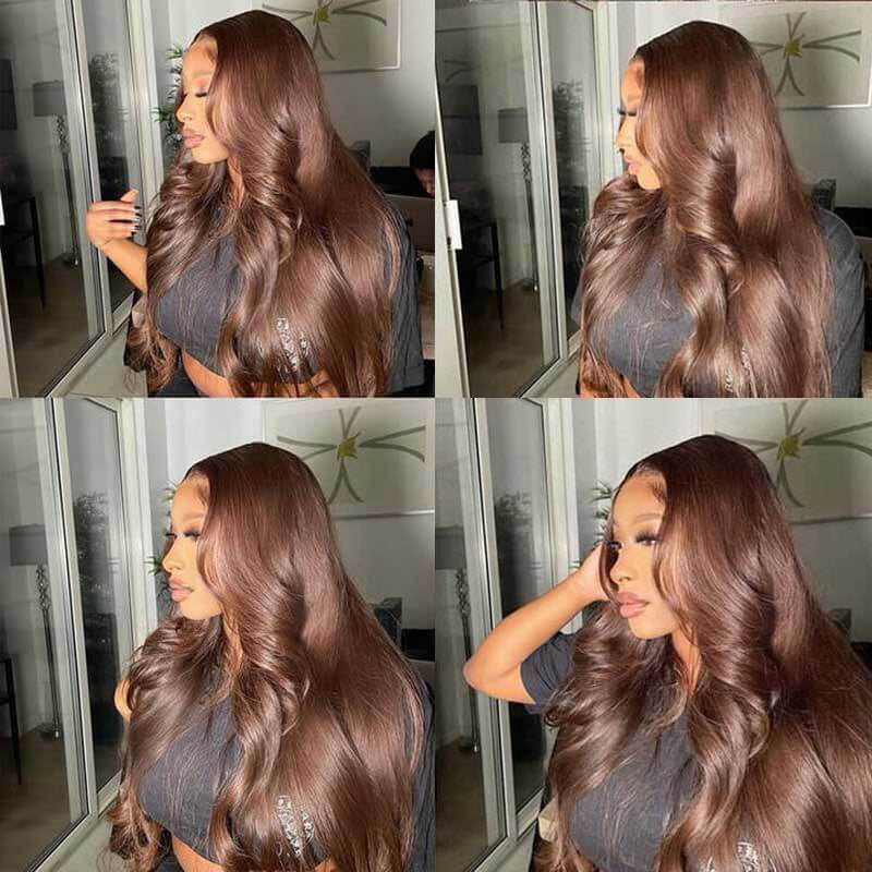 VIYA Full Size™ 13x6 HD Lace Frontal Pre Bleached Knots Loose Body Wave &amp; Straight Dark Chocolate Brown Wig
