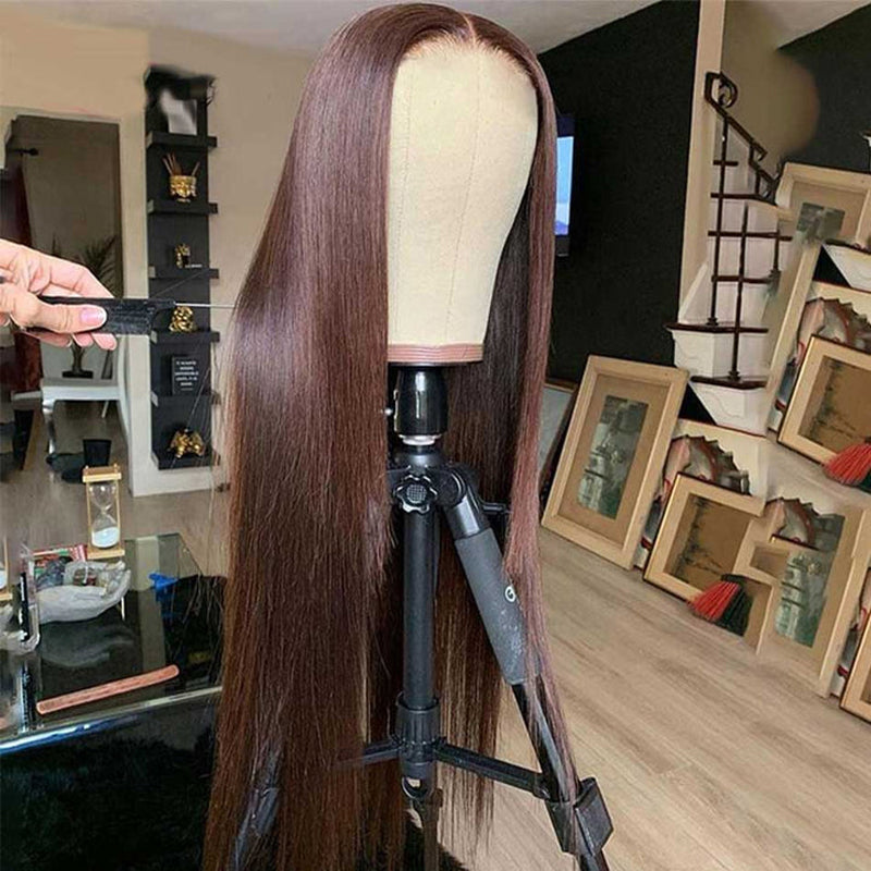 VIYA Full Size™ 13x6 HD Lace Frontal Pre Bleached Knots Loose Body Wave &amp; Straight Dark Chocolate Brown Wig