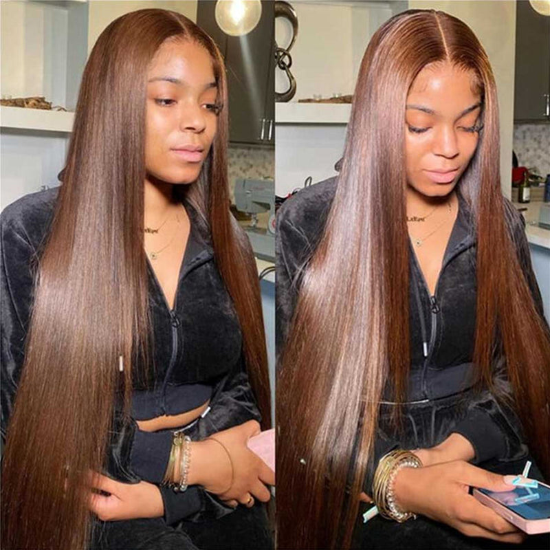 VIYA Full Size™ 13x6 HD Lace Frontal Pre Bleached Knots Loose Body Wave &amp; Straight Dark Chocolate Brown Wig