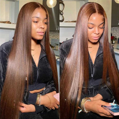 VIYA Full Size™ 13x6 HD Lace Frontal Pre Bleached Knots Loose Body Wave &amp; Straight Dark Chocolate Brown Wig