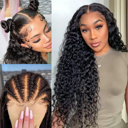 VIYA Full Size™ 13x4/13x6 HD Lace Frontal Deep Wave Natural Black Human Hair Pre Bleached Knots Wig