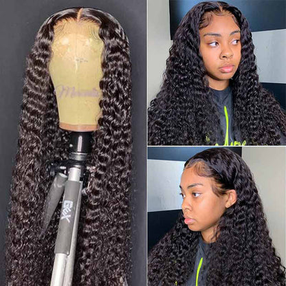 VIYA Full Size™ 13x4/13x6 HD Lace Frontal Deep Wave Natural Black Human Hair Pre Bleached Knots Wig