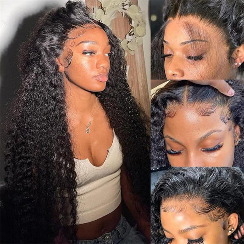 VIYA 13x4 Full HD Lace Frontal Deep Wave Wig Natural Black Human Hair Pre Bleached Knots Wig