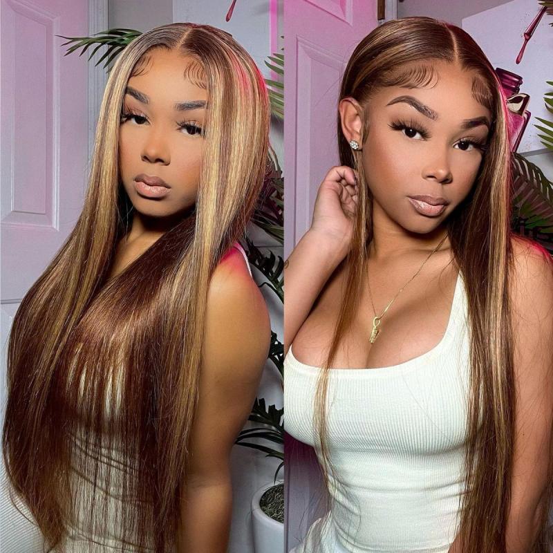 VIYA Pre Bleached Knots 13x6 HD Full Lace Frontal P4/27 Color Straight Human Hair Wig
