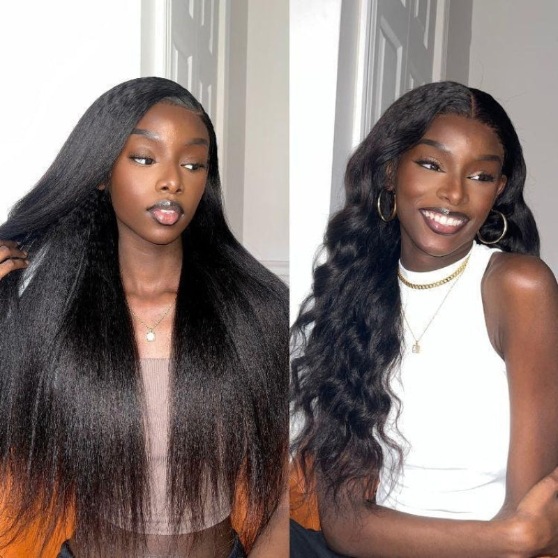 VIYA Kinky Straight 13x6 HD Lace Frontal Wig Natural Black Human Hair Pre Bleached Knots Wig