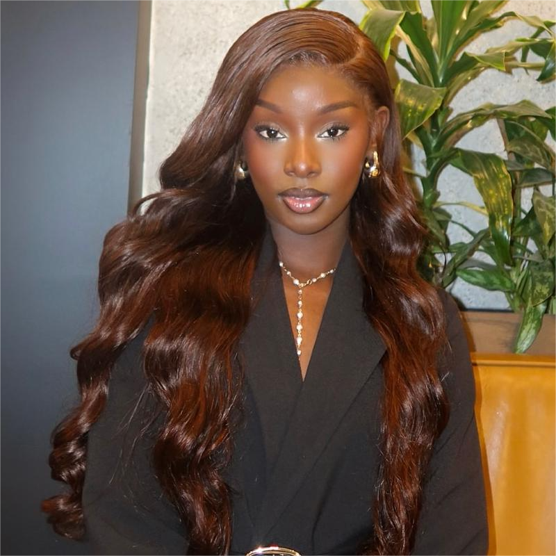 VIYA 13x6 HD Full Lace Frontal Pre Bleached Knots Body Wave Dark Chocolate Brown Human Hair Wig