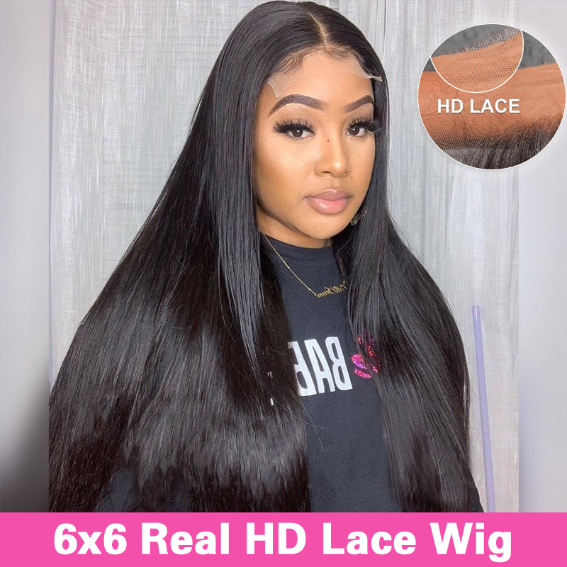 VIYA 6x6 HD Lace Straight/Loose Body Wave Closure Natural Black Human Hair Pre Bleached Knots Wigs