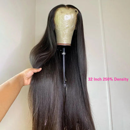 VIYA 32-40 Inch 13x6 HD Full Lace Frontal Pre Bleached Knots Natural Black Human Hair Wig