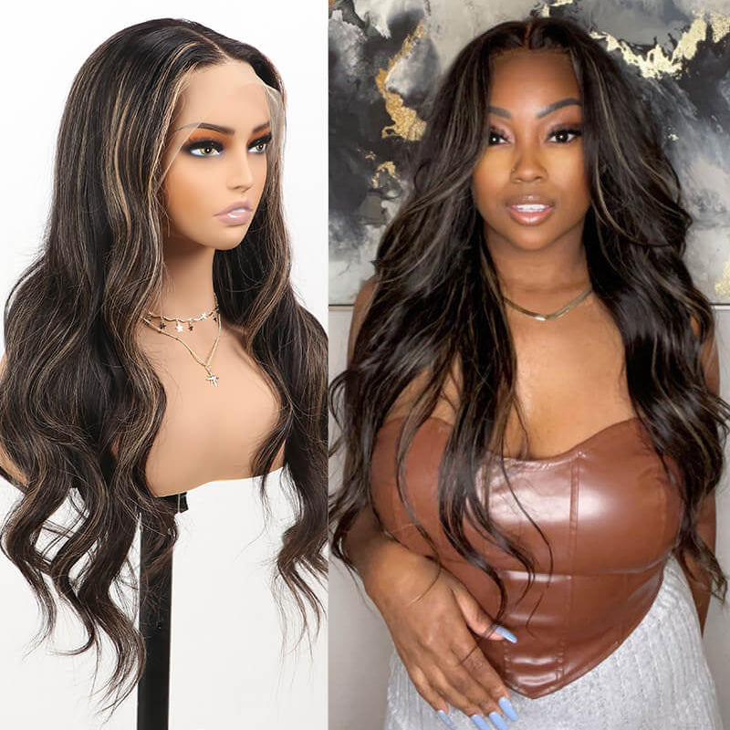 VIYA Loose Body Wave/Straight New Highlight Gold Sand Wig Transparent 13x4 Lace Frontal Wigs Human Hair