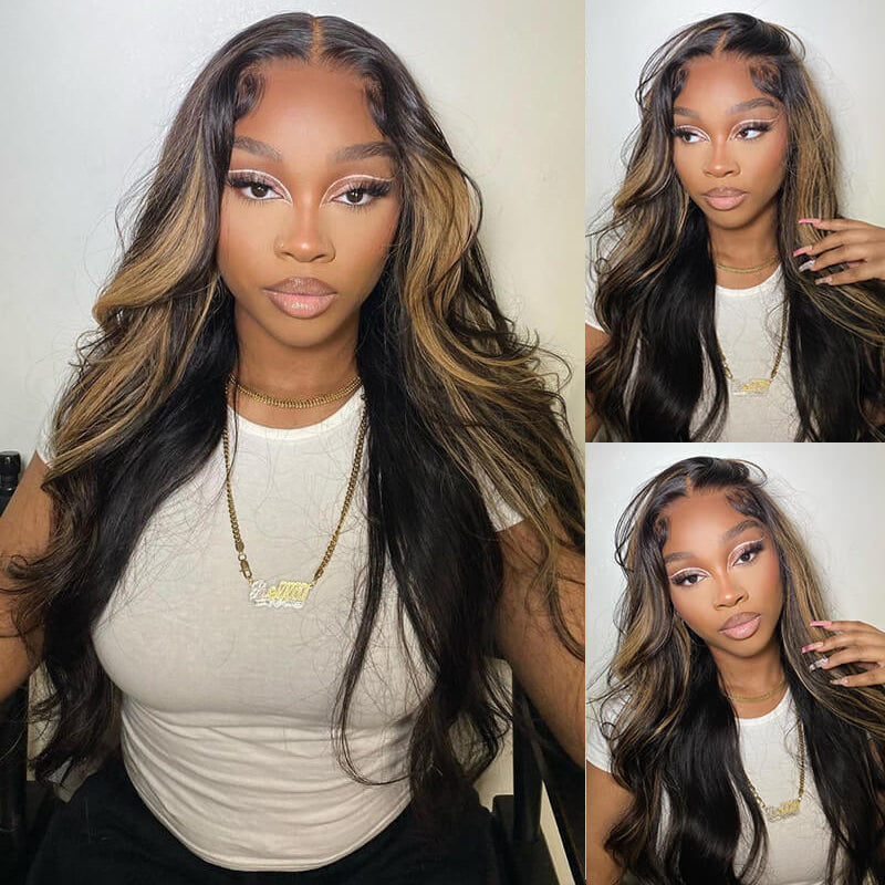 VIYA Loose Body Wave/Straight New Highlight Gold Sand Wig Transparent 13x4 Lace Frontal Wigs Human Hair