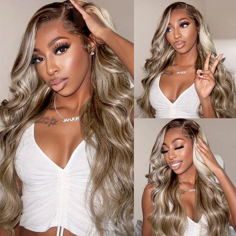 VIYA Loose Body Wave P12/613 Lace Front Wig Mixed Brown and Blonde Color Ombre Human Hair Wig