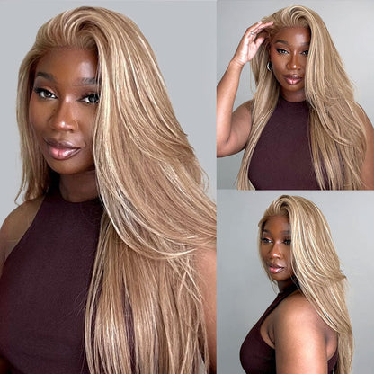 VIYA Body Wave P12/613 13x4 Full Lace Frontal Brown And Blonde Color Ombre 180% Density Human Hair Wig
