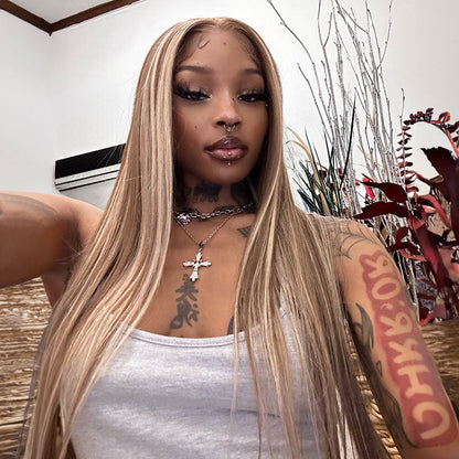 VIYA Body Wave P12/613 13x4 Full Lace Frontal Brown And Blonde Color Ombre 180% Density Human Hair Wig