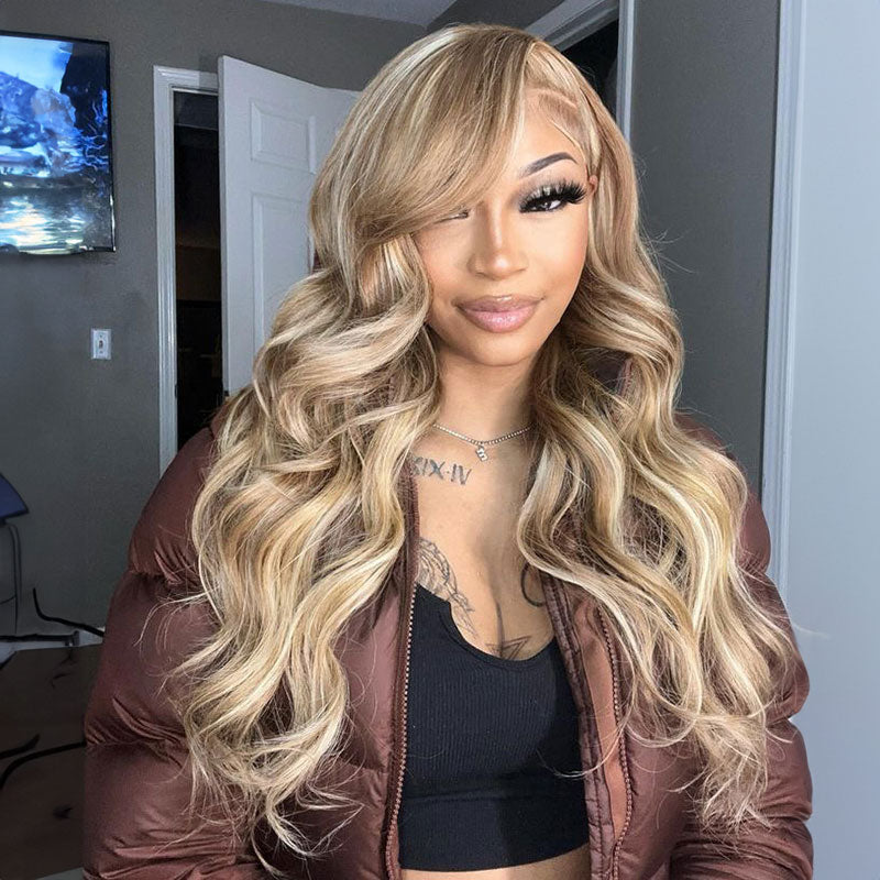 VIYA Body Wave P12/613 13x4 Full Lace Frontal Brown And Blonde Color Ombre 180% Density Human Hair Wig
