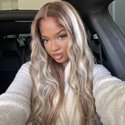 VIYA Loose Body Wave P12/613 Lace Front Wig Mixed Brown and Blonde Color Ombre Human Hair Wig