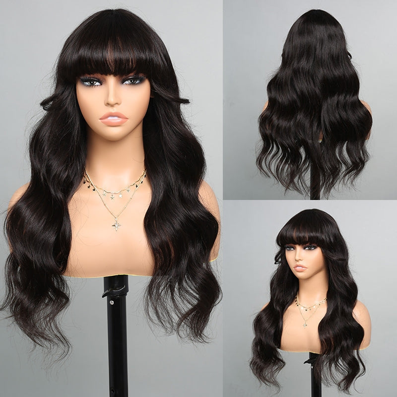 VIYA Loose Body Wave/Straight Machine Made Wig Natural Black Protective Style Human Hair Wigs