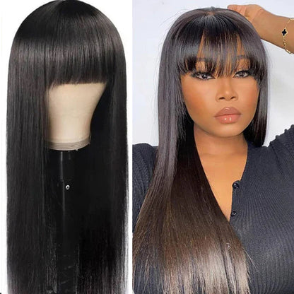 VIYA Loose Body Wave/Straight Machine Made Wig Natural Black Protective Style Human Hair Wigs