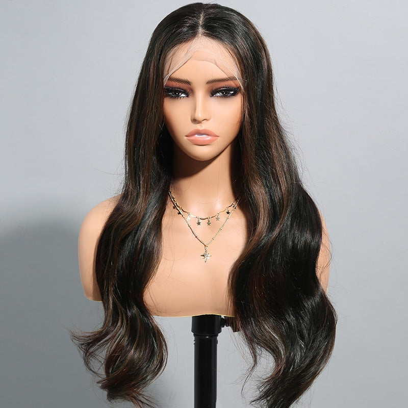 VIYA Loose Body Wave/Straight 13x4 Full Lace Frontal Brown Highlight Upgrade Human Hair Wig Beginner-Friendly