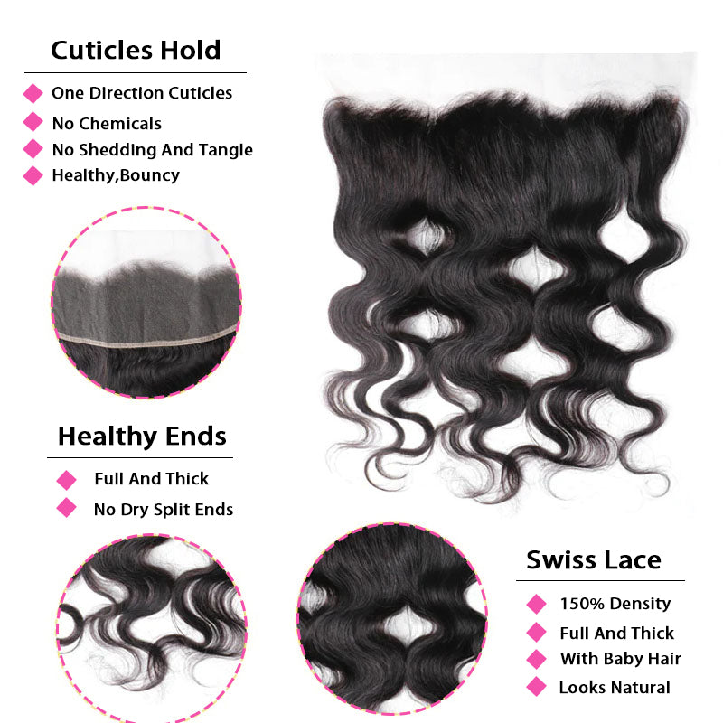 VIYA Body Wave Virgin Hair 3 Bundles With 13x4 Frontal Human Hair