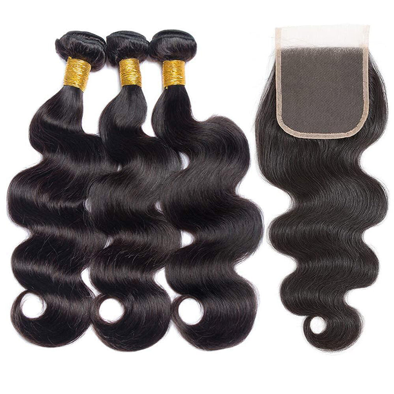 VIYA Brazilian Body Wave Hair 3 Bundles With 5x5 HD Lace Closure Free Part