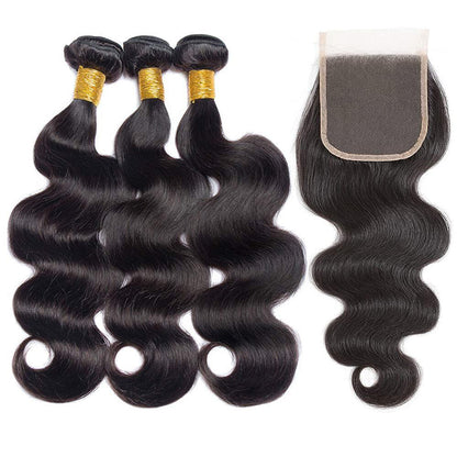 VIYA Brazilian Body Wave Hair 3 Bundles With 5x5 HD Lace Closure Free Part