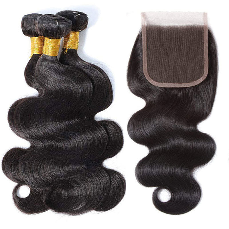 VIYA Brazilian Body Wave Hair 3 Bundles With 5x5 HD Lace Closure Free Part