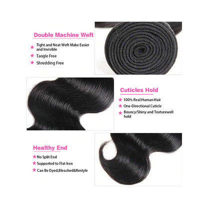 VIYA Body Wave 13x6 HD Lace Frontal With 4 Pcs Bundles Hair Weft Natural Black Human Virgin Hair