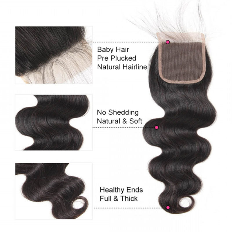 VIYA Body Wave 4 Bundles With 5x5 HD Closure Brazilian Natural Black Human Hair