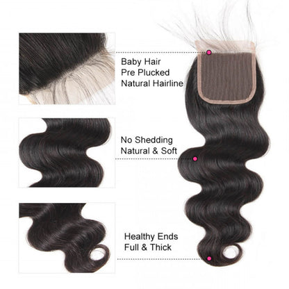 VIYA Body Wave 4 Bundles With 5x5 HD Closure Brazilian Natural Black Human Hair