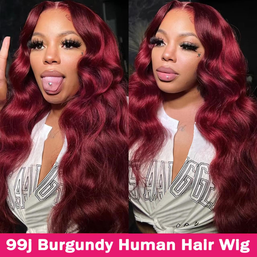 VIYA Full Size™ Glueless 13x6 HD Lace 99J Pre Bleached Knots Loose Body Wave Human Hair Wig